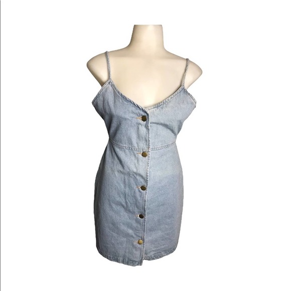 Nasty Gal | Spaghetti Strap Button Down Denim Mini Dress Jean Dress - Picture 5 of 9